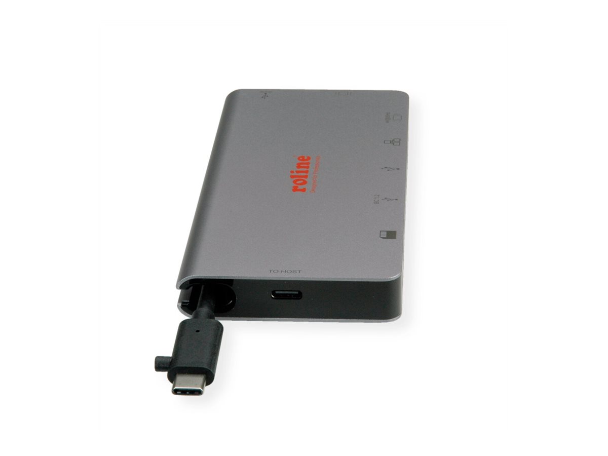 ROLINE USB Typ C Dockingstation, HDMI 4K, VGA, 2x USB 3.2 Gen 1, LAN, PD, Cardreader