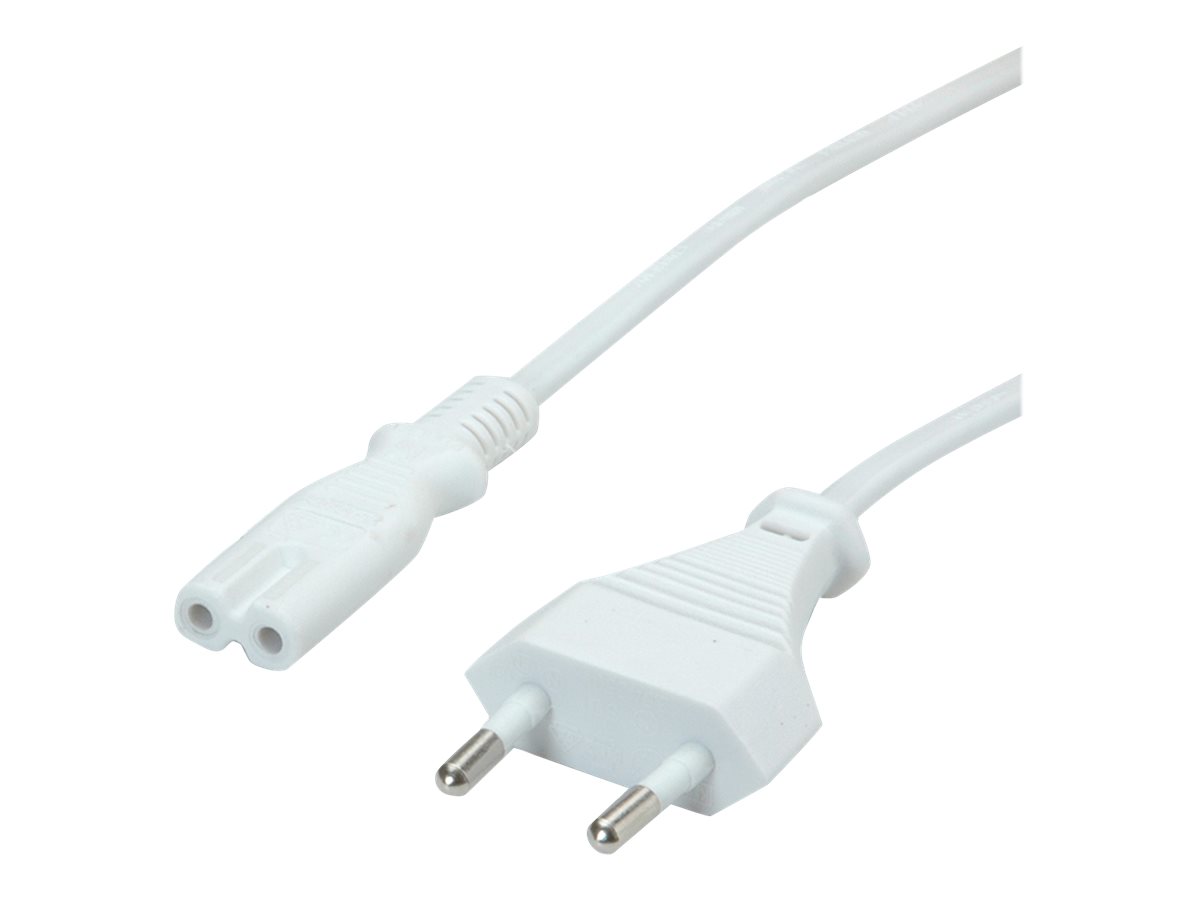 VALUE Netzkabel Euro-Flachstecker auf C7, 2polig, weiß, 1 m