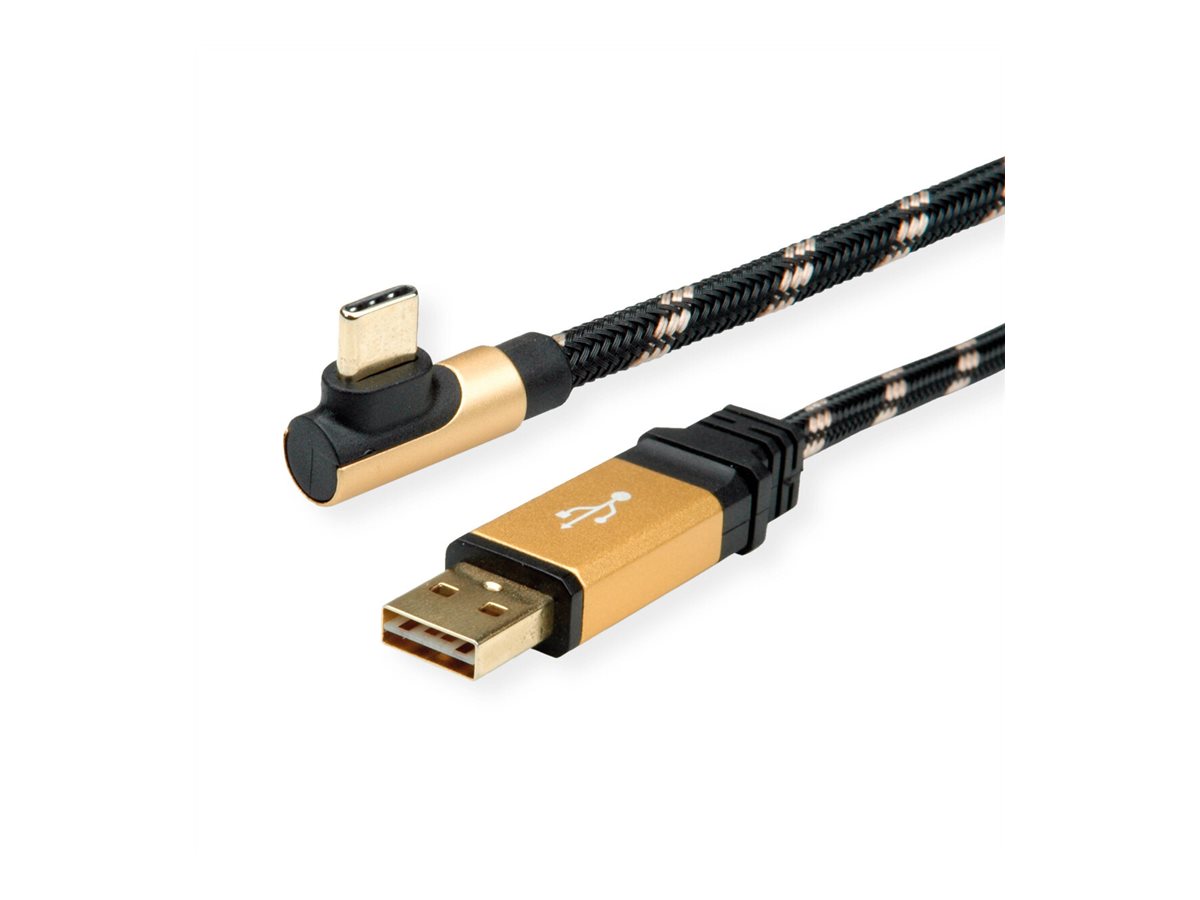 ROLINE GOLD USB 2.0 Kabel, USB A ST reversibel  - USB C ST gewinkelt, 1,8 m