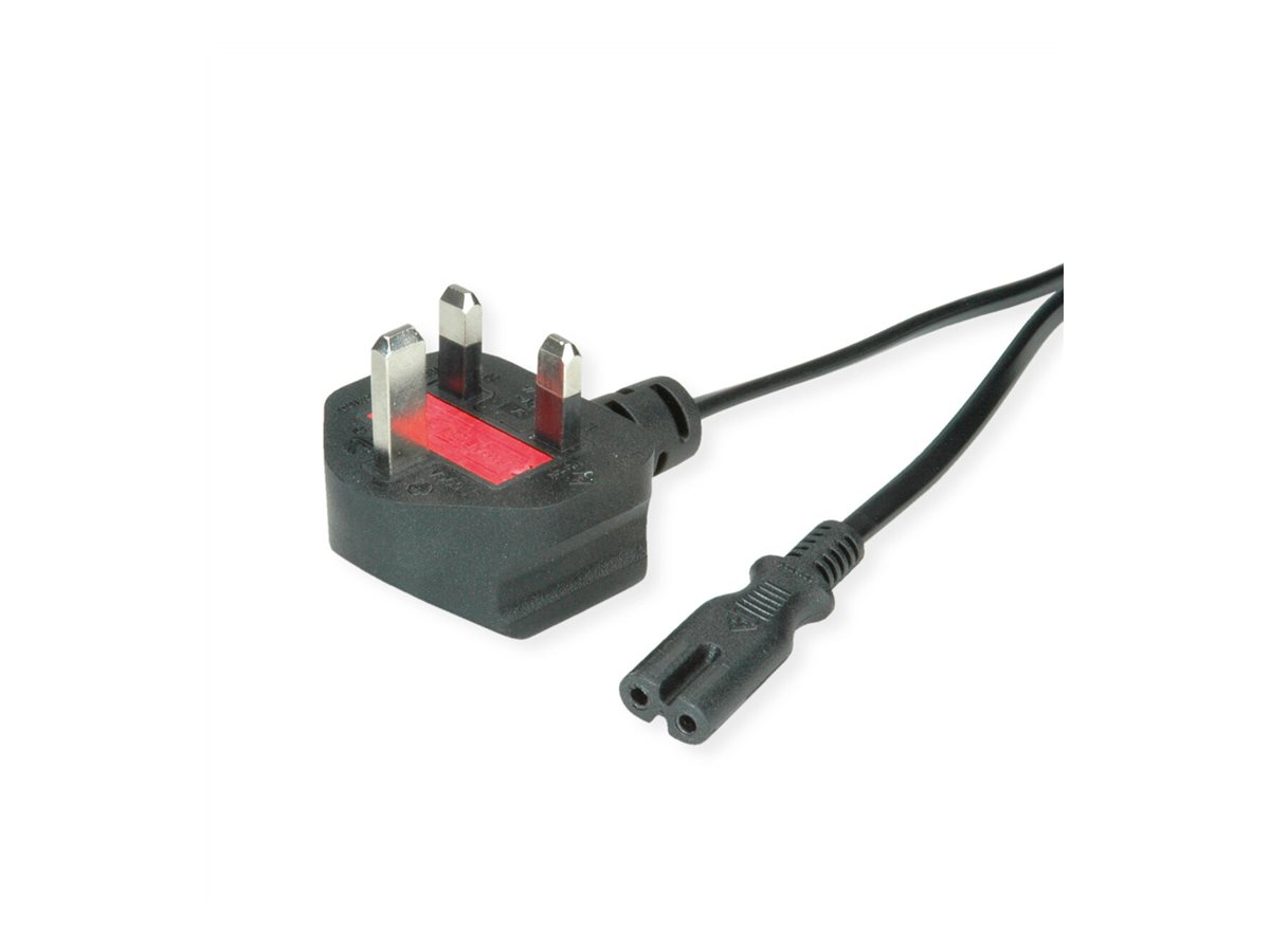 VALUE UK Netzkabel auf Euro-Flachstecker C7, 2pol., schwarz, 1,95 m