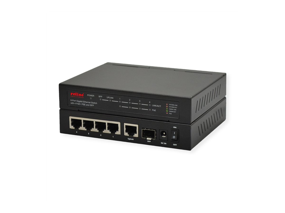 ROLINE Gigabit Ethernet Switch 6 Ports (5x 10/100/1000 + 1x SFP, 4x PoE+)