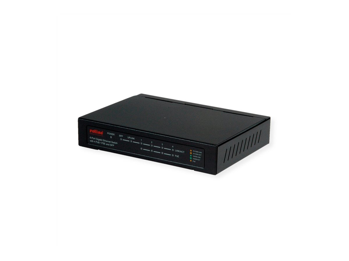 ROLINE Gigabit Ethernet Switch 6 Ports (5x 10/100/1000 + 1x SFP, 4x PoE+)
