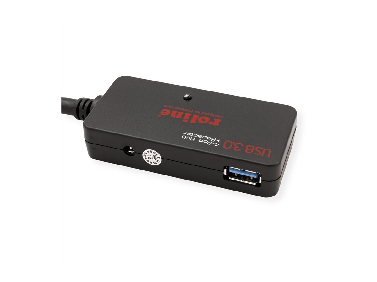 ROLINE USB 3.2 Gen 1 4-Port Hub mit Repeater, schwarz, 10 m