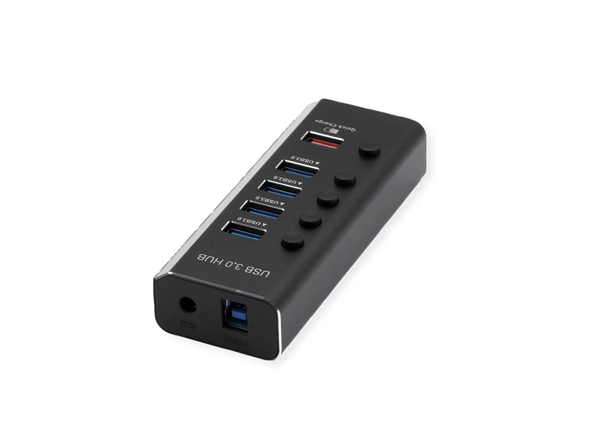 ROLINE USB 3.2 Gen 1 Notebook Hub 4fach + 1x Ladeport (QC), einzeln schaltbar