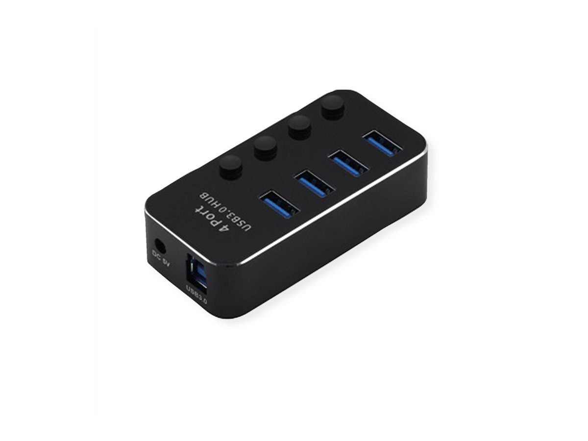 ROLINE USB 3.2 Gen 1 Notebook Hub, 4 Ports, einzeln schaltbar, schwarz