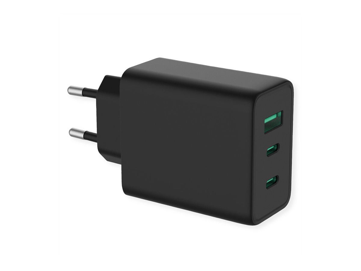 VALUE USB Charger mit Euro-Stecker, 3-Port (Typ-A, 2x Typ-C), 65W, GaN