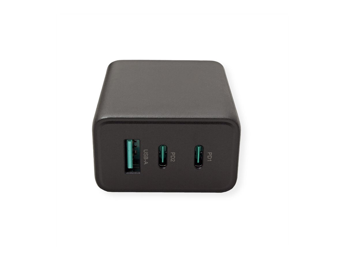 VALUE USB Charger mit Euro-Stecker, 3-Port (Typ-A, 2x Typ-C), 65W, GaN