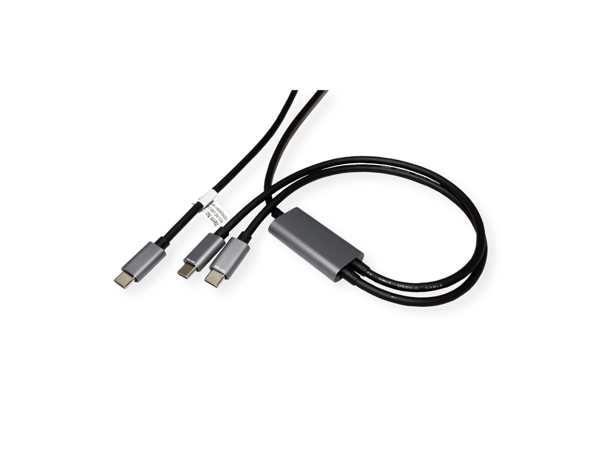 ROLINE USB Typ C Split-Ladekabel, C - 2x C, ST/ST, max. 100W, schwarz, 1,85 m
