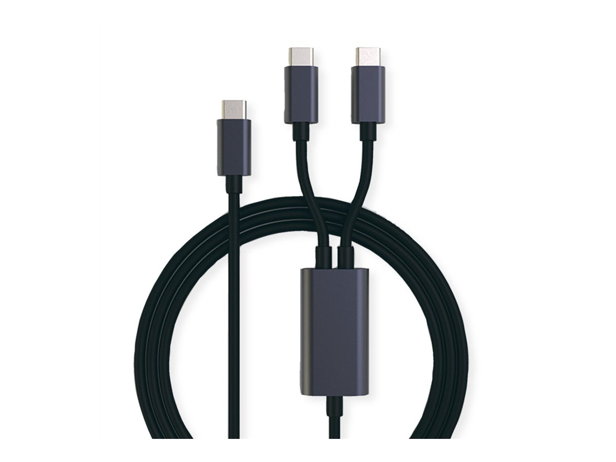 ROLINE USB Typ C Split-Ladekabel, C - 2x C, ST/ST, max. 100W, schwarz, 1,85 m