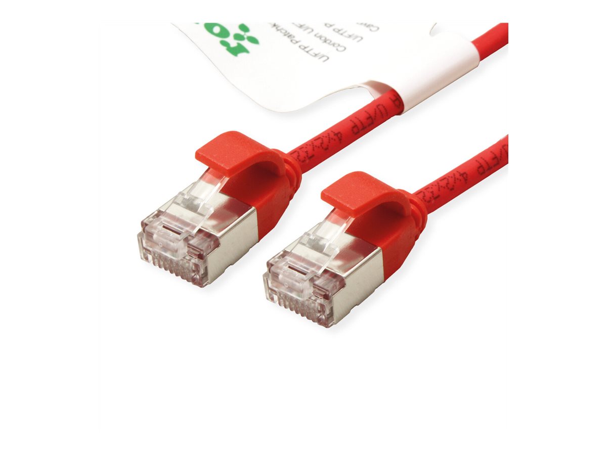 ROLINE GREEN U/FTP Patchkabel Kat.6A (Class EA), LSOH, slim, rot, 0,15 m