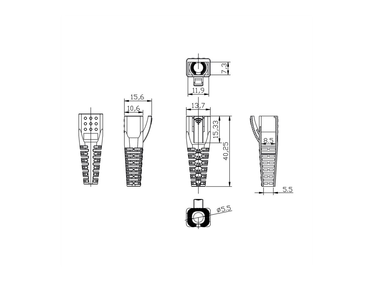ROLINE Knickschutztülle für RJ-45, 10 Stck, grau