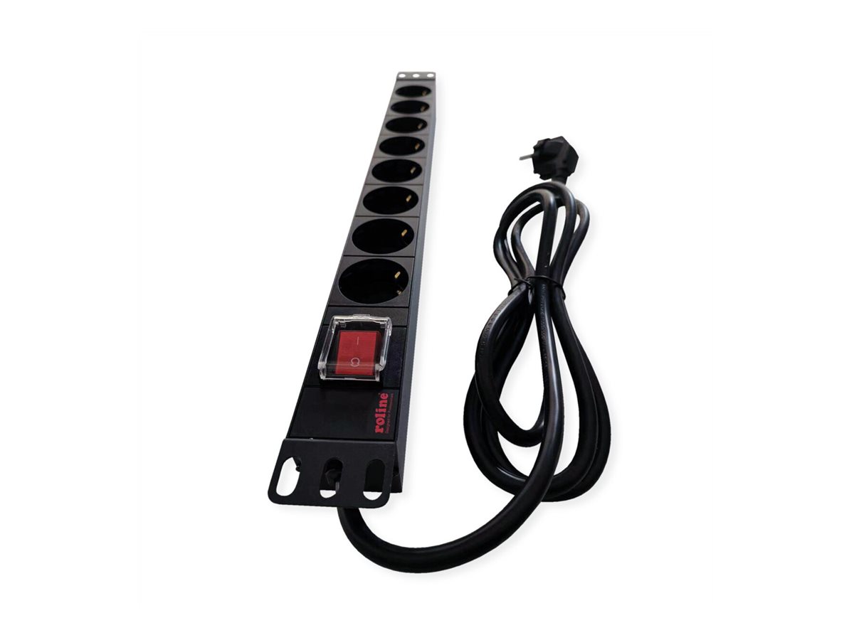 ROLINE 19-Zoll-Steckdosenleiste 8fach, mit Ein-/Aus-Schalter, schwarz, 2 m