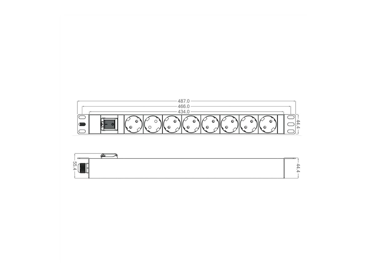 ROLINE 19-Zoll-Steckdosenleiste 8fach, mit Ein-/Aus-Schalter, schwarz, 2 m