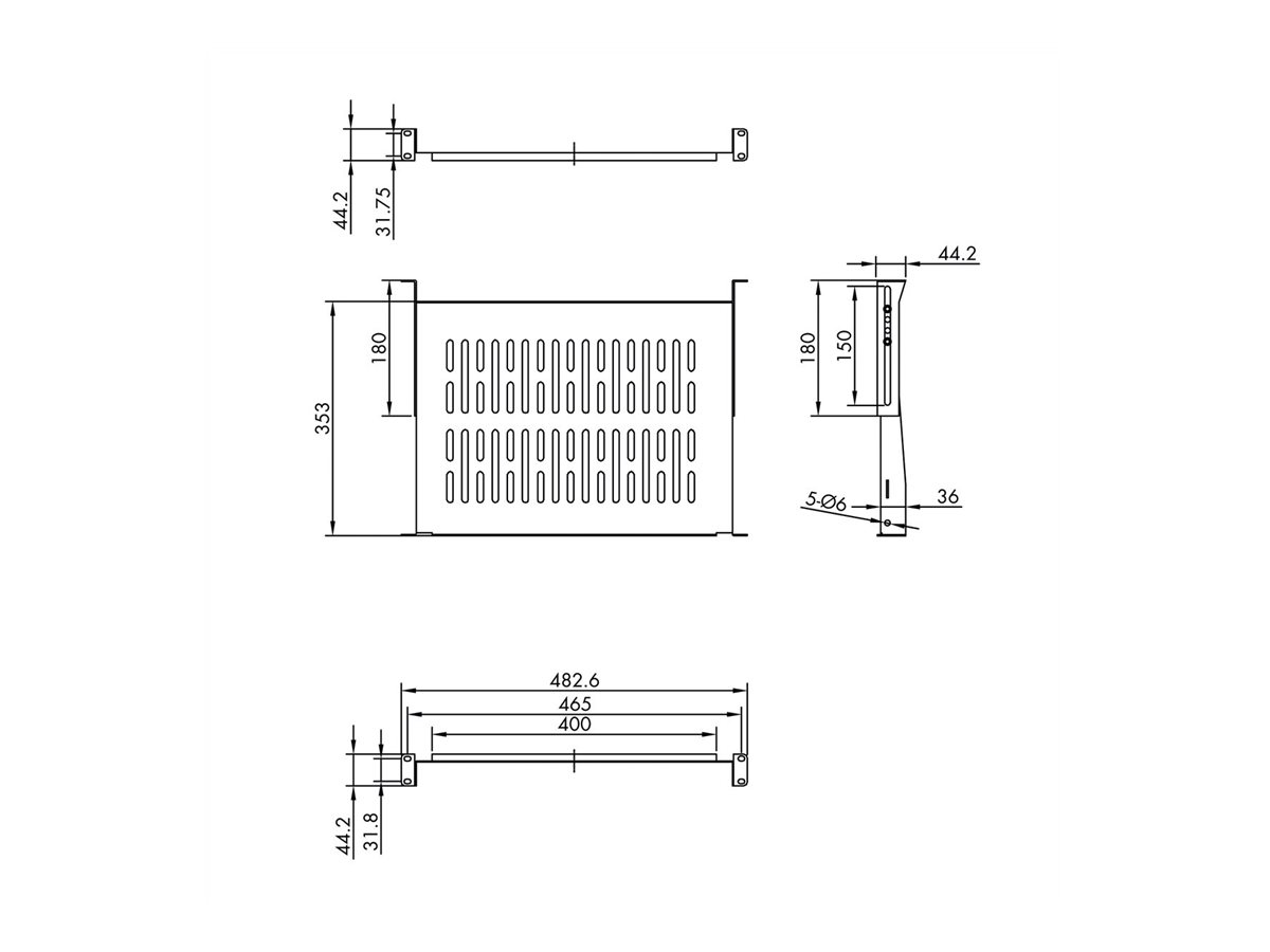 VALUE 19-Zoll-Geräteträger, 485 x 350mm, max. 25kg, schwarz