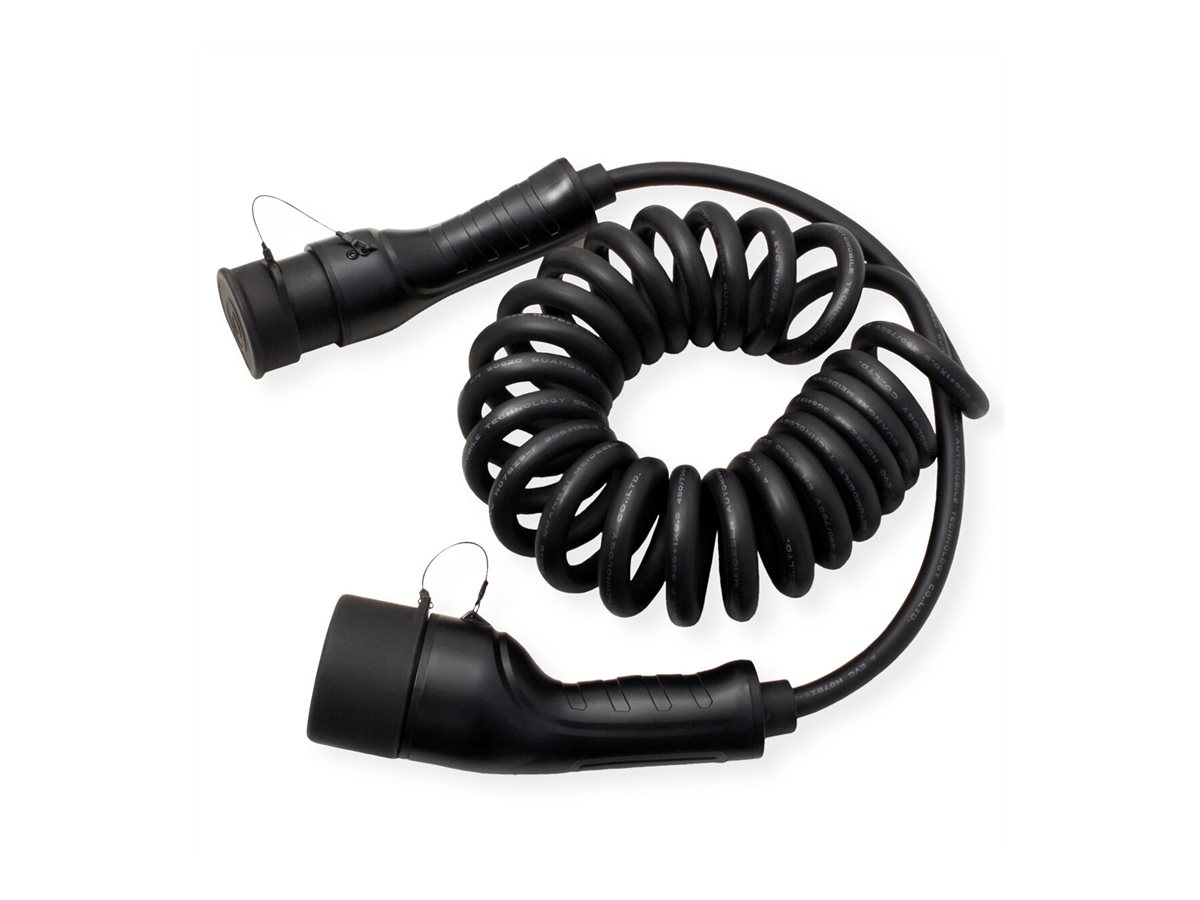ROLINE E-Auto Spiral-Ladekabel Typ2, 1-phasig, 250VAC (1P+N+E), 32 A, 7,4 kW, max. 3m