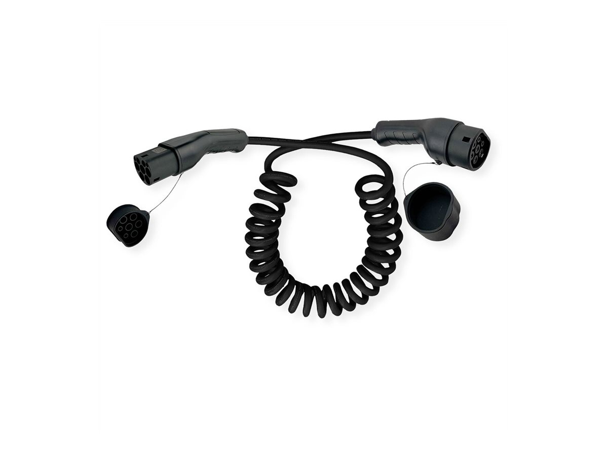ROLINE E-Auto Spiral-Ladekabel Typ2, 1-phasig, 250VAC (1P+N+E), 32 A, 7,4 kW, max. 5m