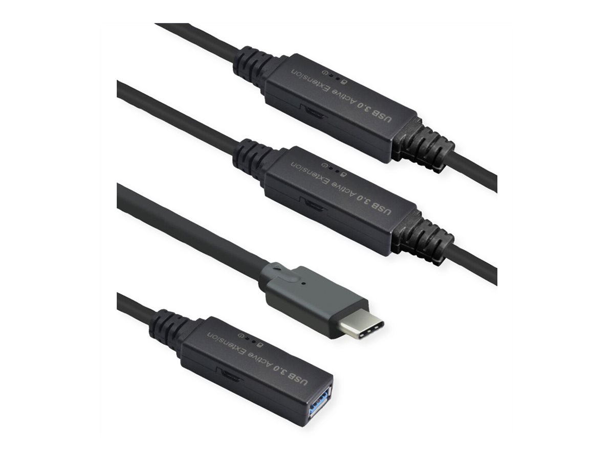 ROLINE USB 3.2 Gen 1 Aktives Repeater Kabel, Typ A - C, schwarz, 20 m