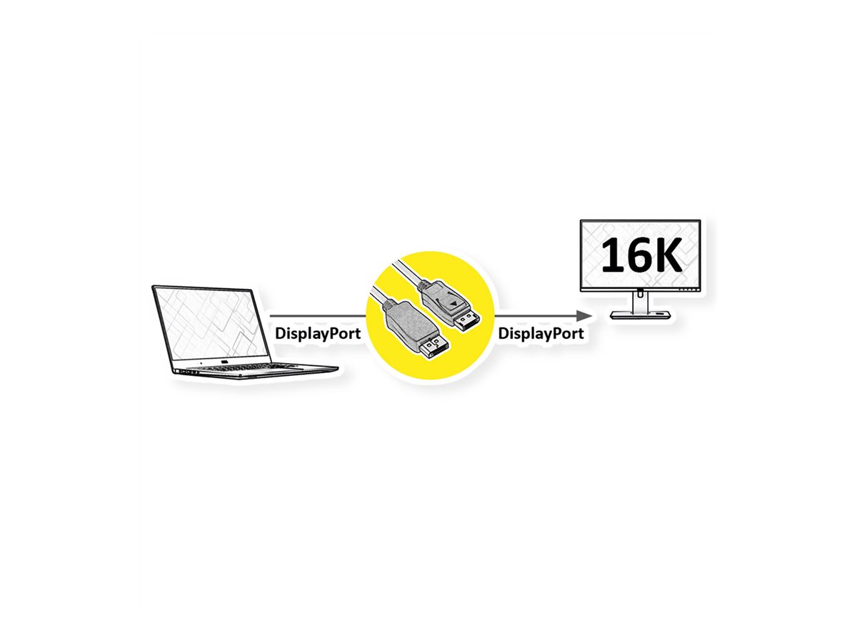 ROLINE DisplayPort Kabel, v2.1, 16K, DP ST - ST, schwarz, 2 m