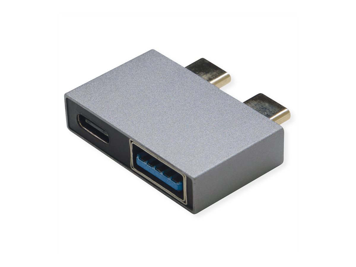 ROLINE USB 3.2 Gen 2 Adapter, 2x USB Typ C - 1x Typ A + 1x C, ST/BU, silberfarben