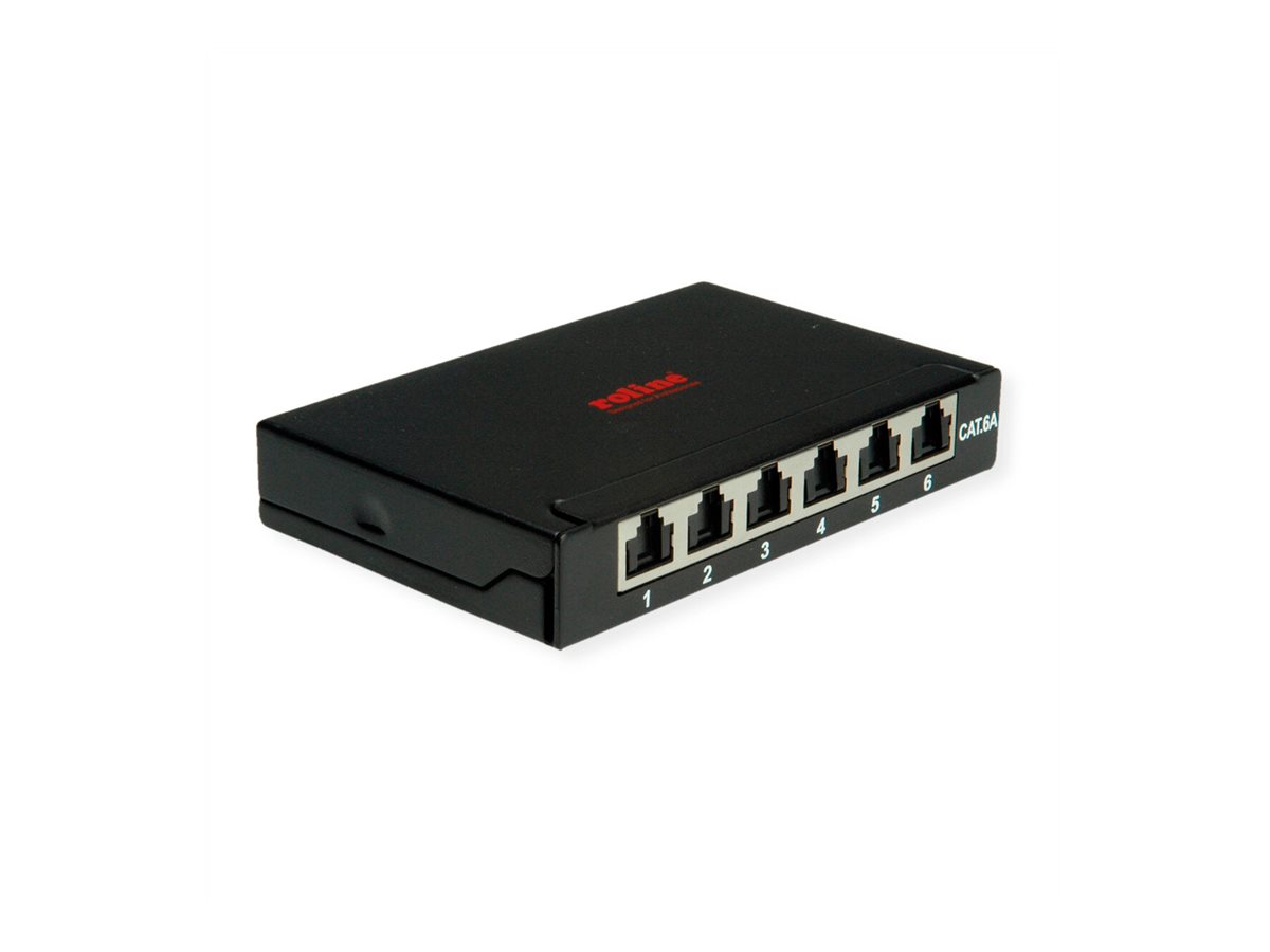ROLINE Mini-Patchpanel, Cat.6A (Class EA), 6x RJ45, 0,5HE, geschirmt, schwarz