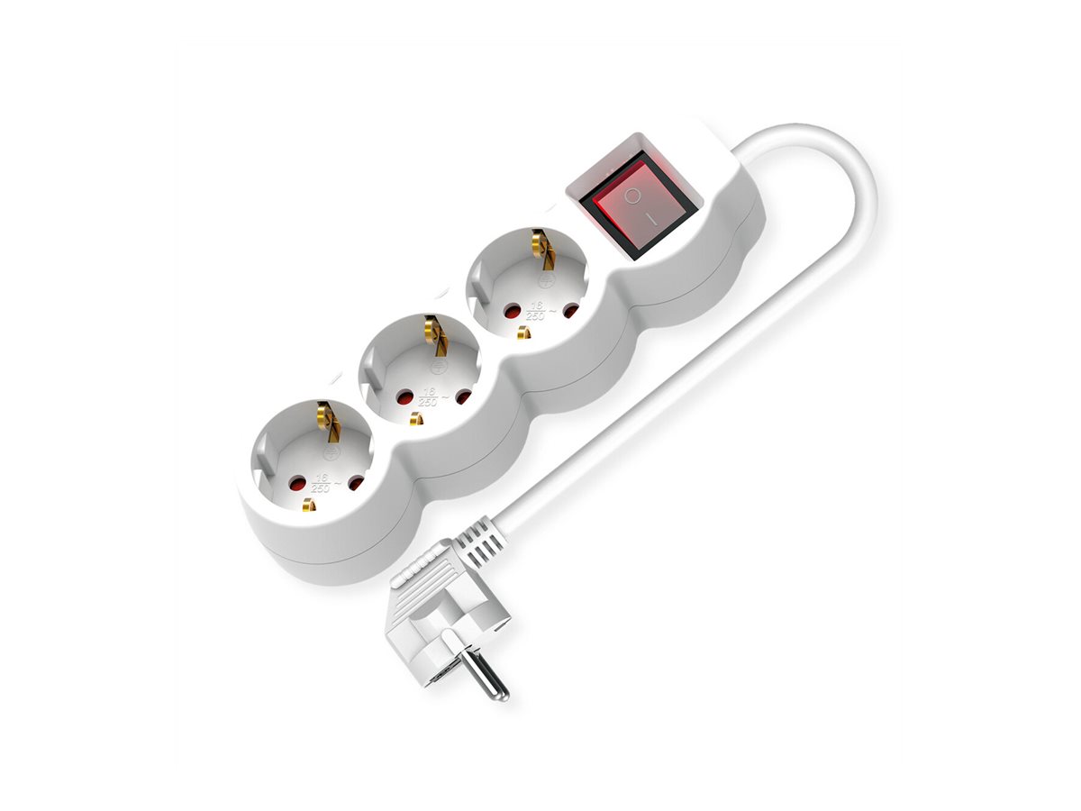VALUE 3-fach Steckdosenleiste mit Schalter, runde Dosen, weiß, 3 m