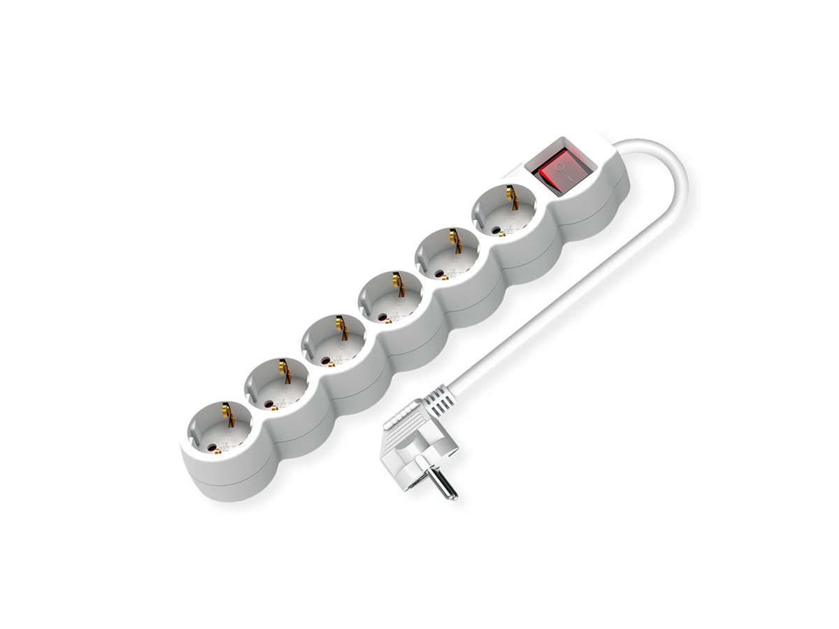 VALUE 6-fach Steckdosenleiste mit Schalter, runde Dosen, weiß, 3 m