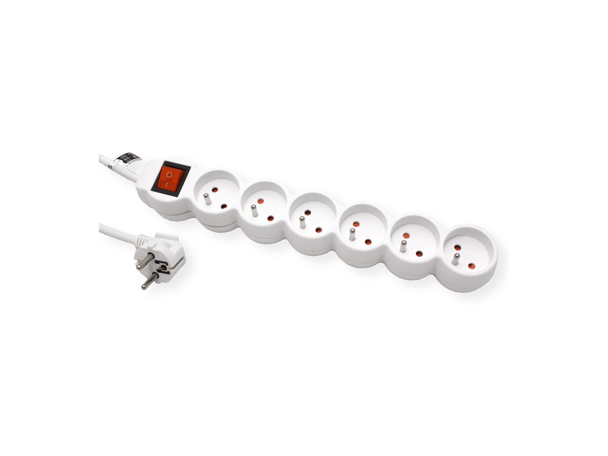 VALUE 6-fach Steckdosenleiste UTE mit Schalter, runde Dosen, weiß, 1,5 m