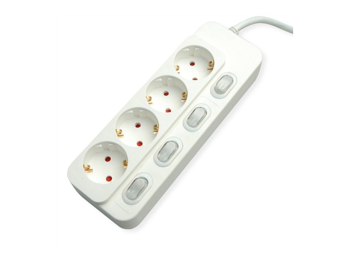 VALUE 4-fach Steckdosenleiste mit Einzelschaltern, weiß, 1,5 m