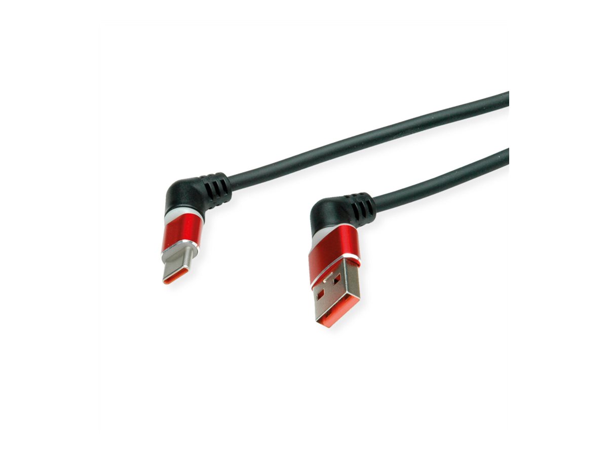 ROLINE USB 2.0 Kabel, Typ-C - Typ-A, ST/ST, 360° Rotation, schwarz / rot, 1 m