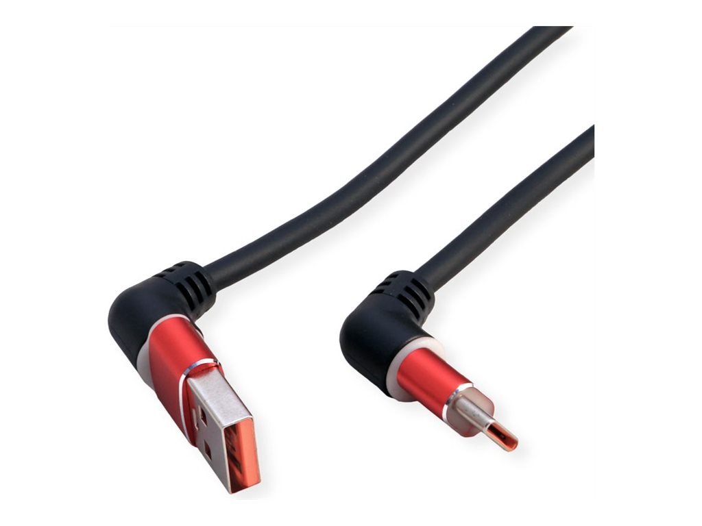 ROLINE USB 2.0 Kabel, Typ-C - Typ-A, ST/ST, 360° Rotation, schwarz / rot, 2 m