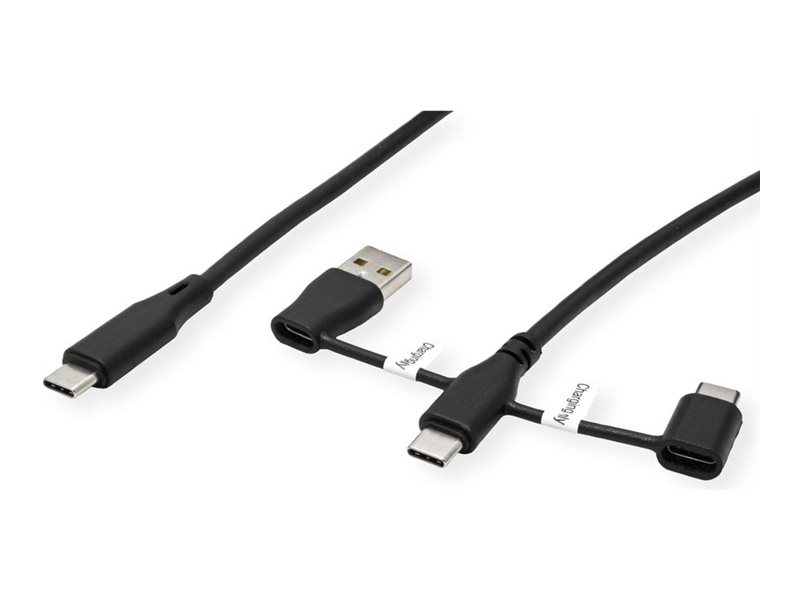 ROLINE USB 2.0 Kabel Typ C, ST/ST, mit Datenblockier-Adaptern Typ A+C, 1 m