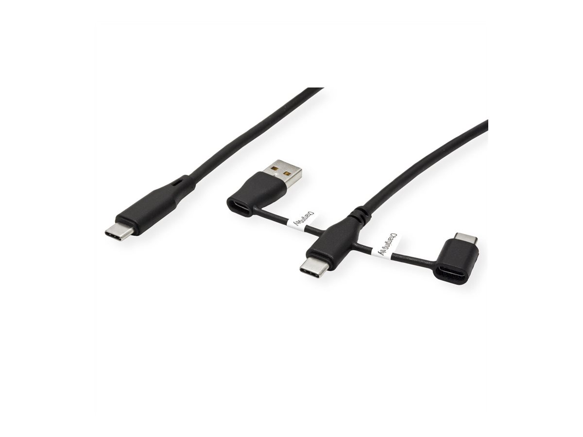ROLINE USB 2.0 Kabel Typ C, ST/ST, mit Datenblockier-Adaptern Typ A+C, 1 m