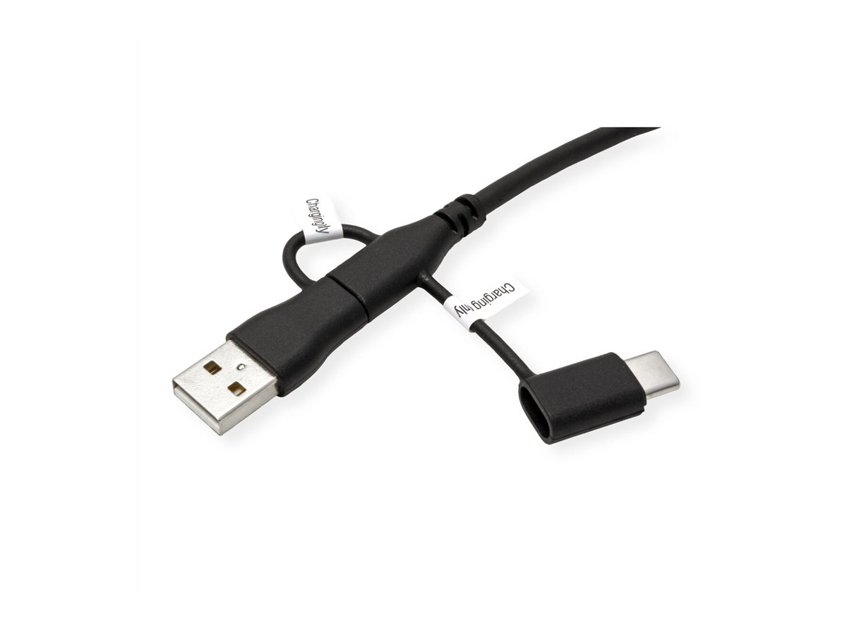 ROLINE USB 2.0 Kabel Typ C, ST/ST, mit Datenblockier-Adaptern Typ A+C, 1 m