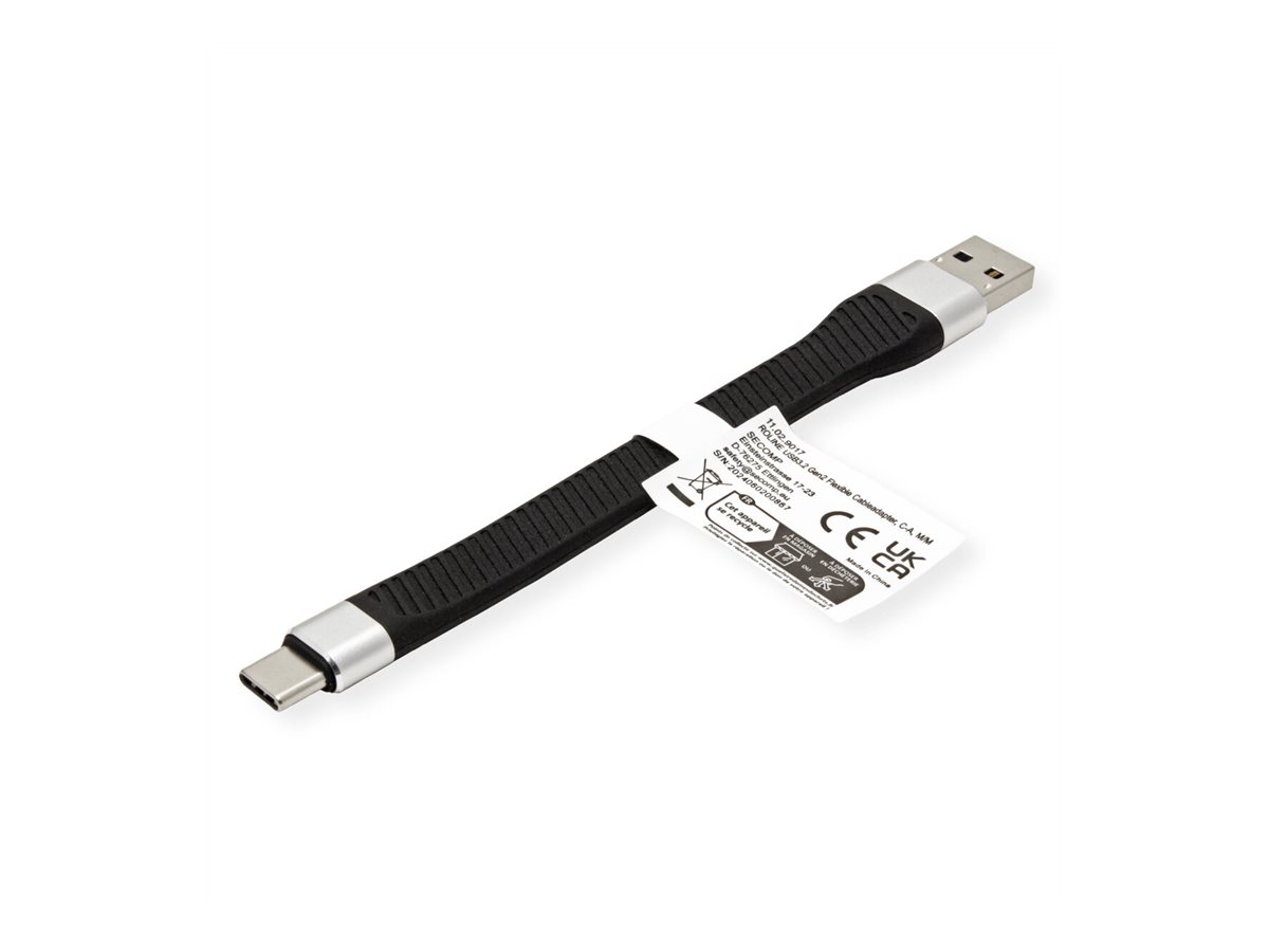ROLINE USB 3.2 Gen 2 Silikonkabel, C-A, ST/ST, 10Gbit/s, Emark, schwarz, 11 cm