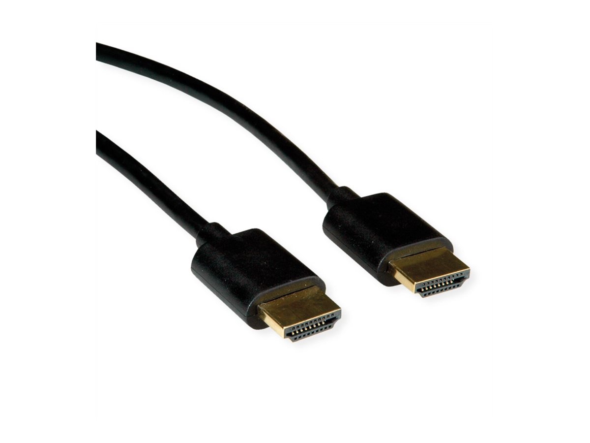ROLINE HDMI High Speed Kabel mit Ethernet, Slim, ST-ST, schwarz, 2 m
