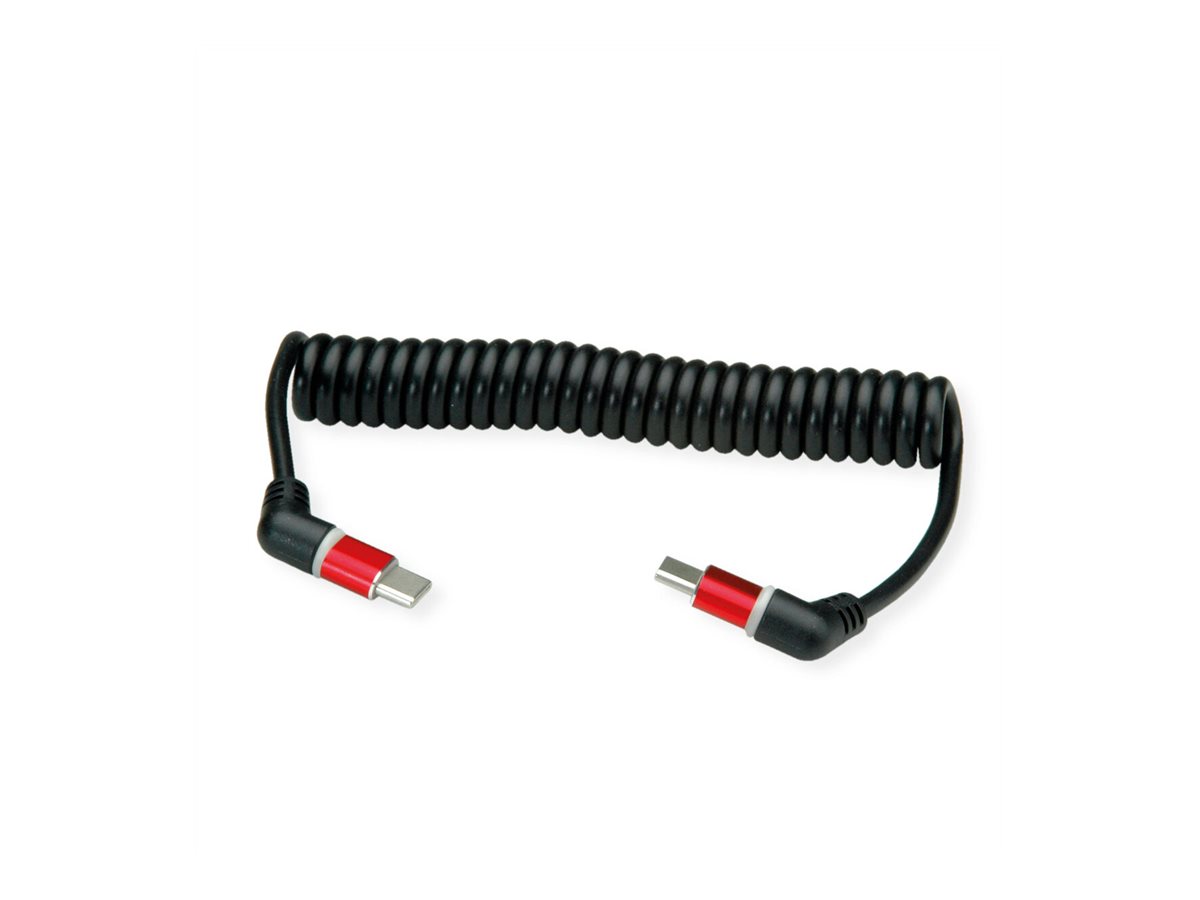 ROLINE USB 2.0 Kabel, Typ C - C, ST/ST, 360° Rotation, 60W, Spiralkabel, schwarz / rot, 1,5 m