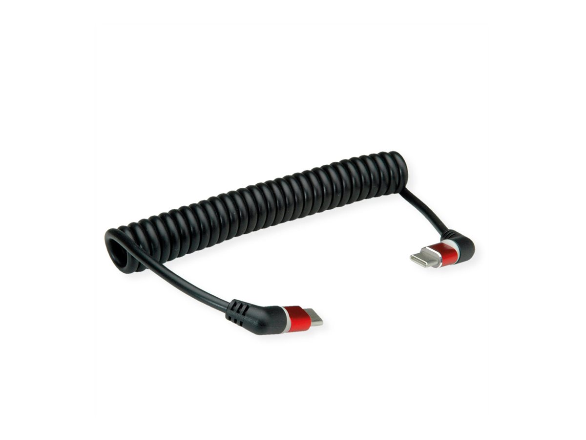 ROLINE USB 2.0 Kabel, Typ C - C, ST/ST, 360° Rotation, 60W, Spiralkabel, schwarz / rot, 1,5 m