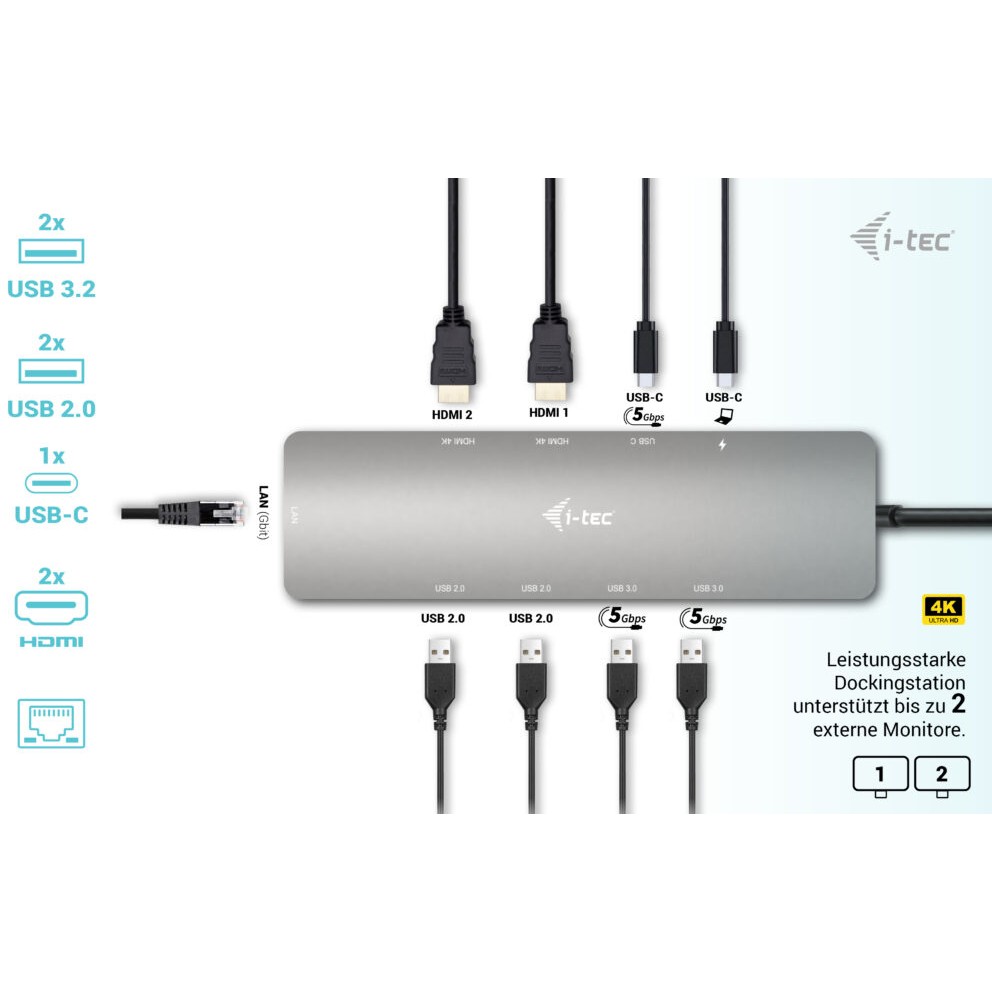 I-TEC USB-C Metal Nano Dock 2x HDMI + PD