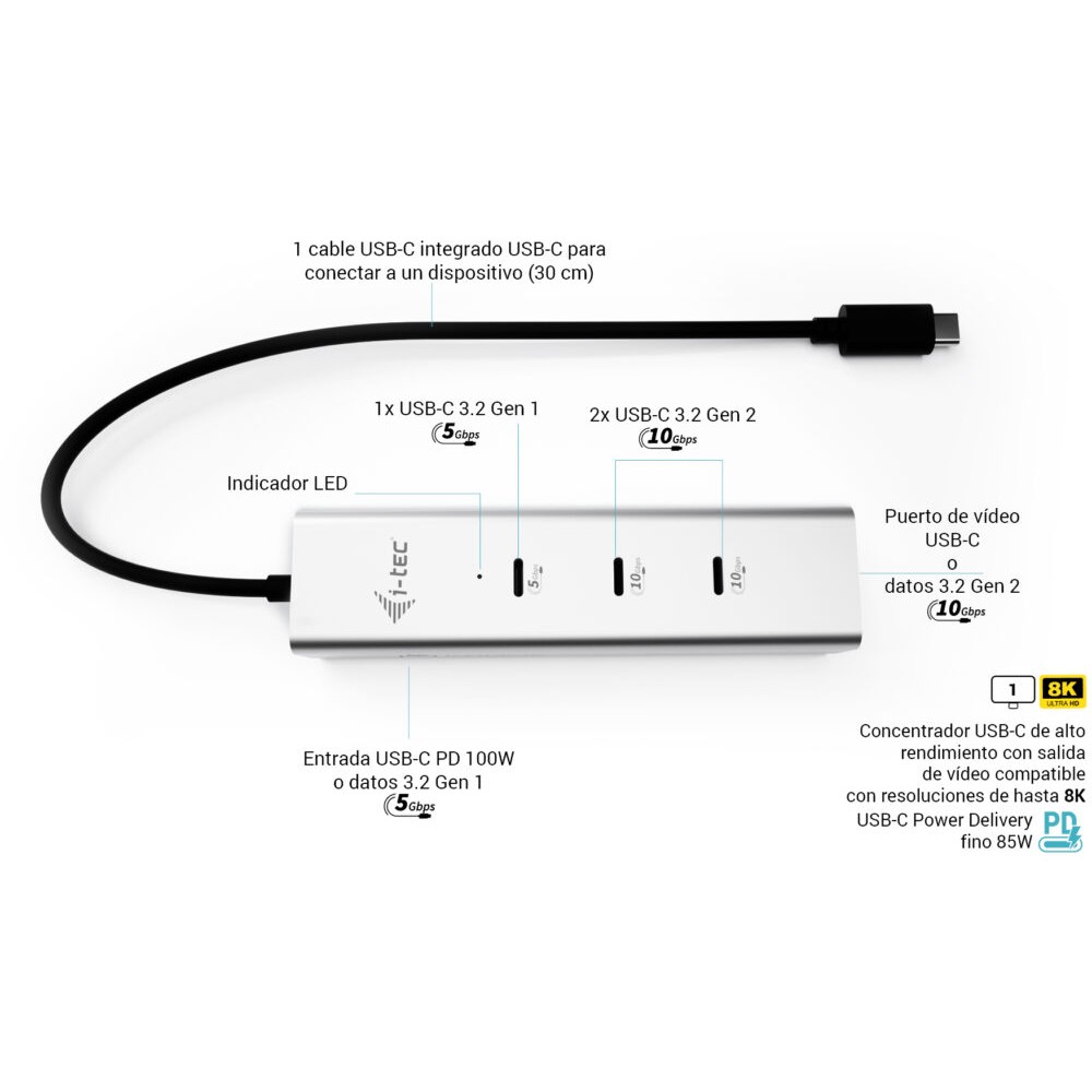 I-TEC USB-C HUB 5port + USB-C 8K PD85W