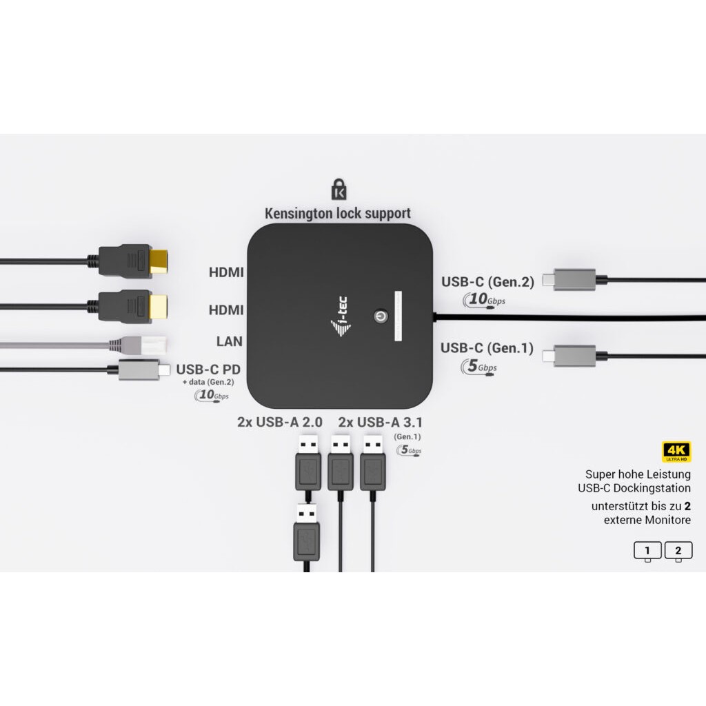 I-TEC USB-C Dual HDMI DS + Charger