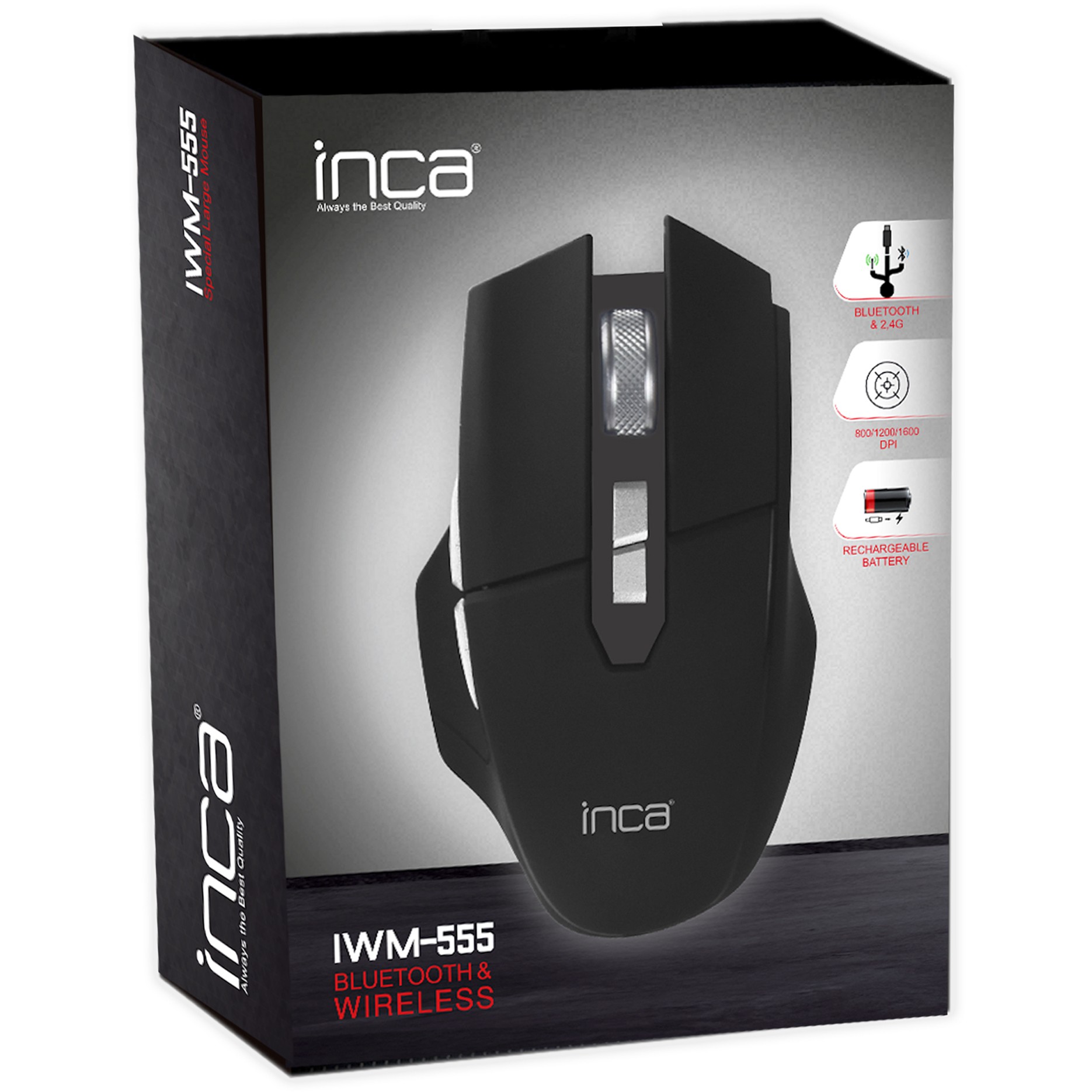 INCA Maus IWM-555     1600 DPI,Wireless & BT,Akku,USB-C, SW retail