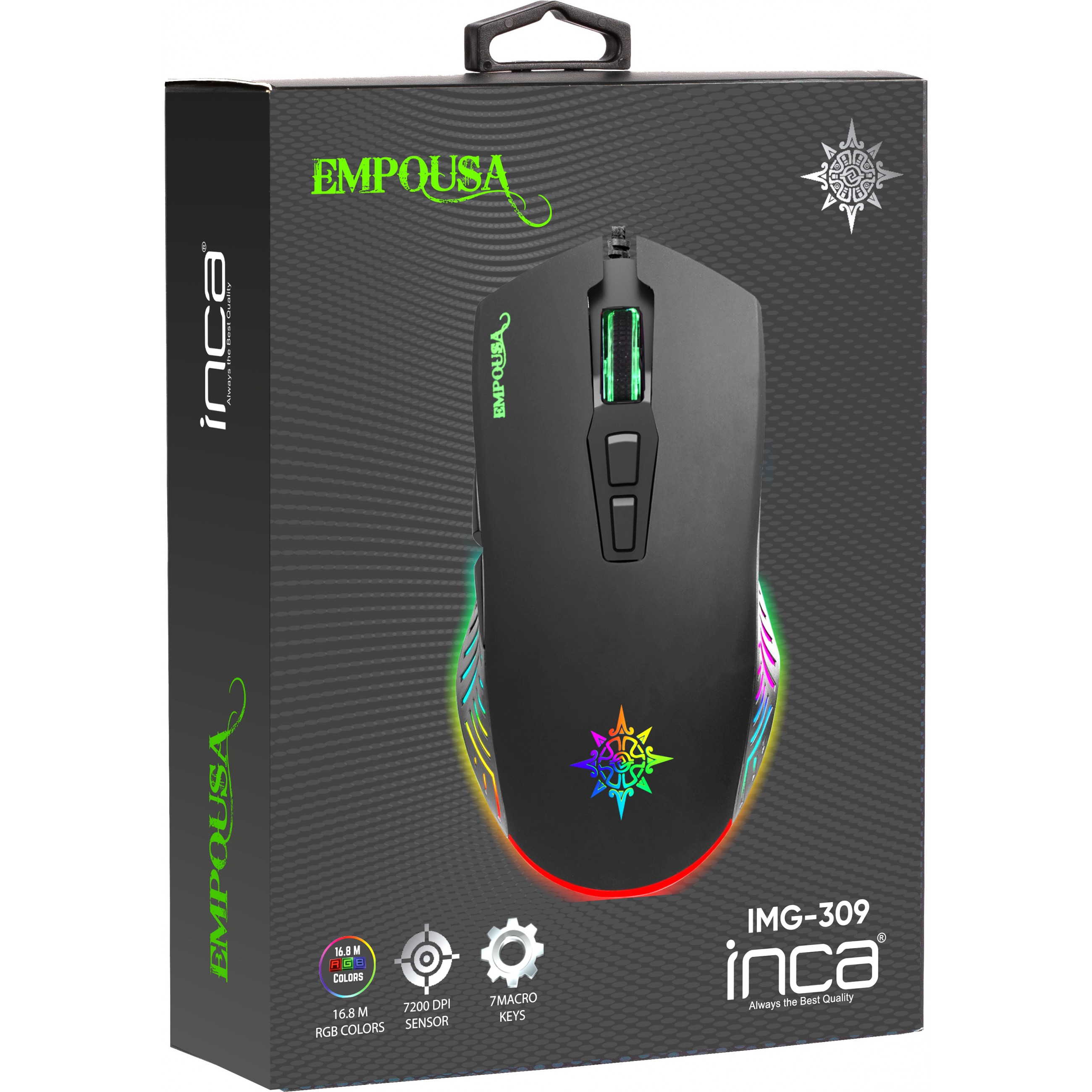 INCA Gaming Maus IMG-309    7200 DPI, RGB, 7 Tasten, USB, SW retail