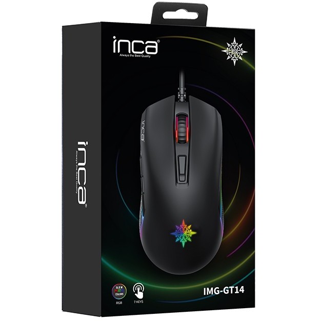 INCA Gaming Maus IMG-GT14   3600 DPI, RGB, 7 Tasten, USB, SW retail