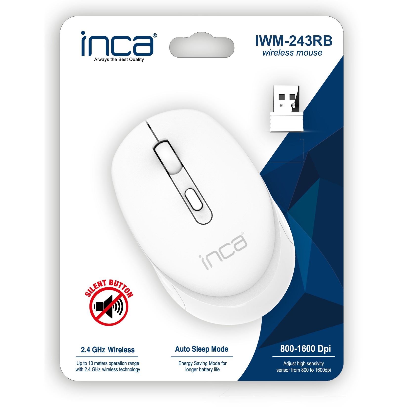 INCA Maus IWM-243RB   1600 DPI,CANDY DESIGN Weiß,   2,4GHz