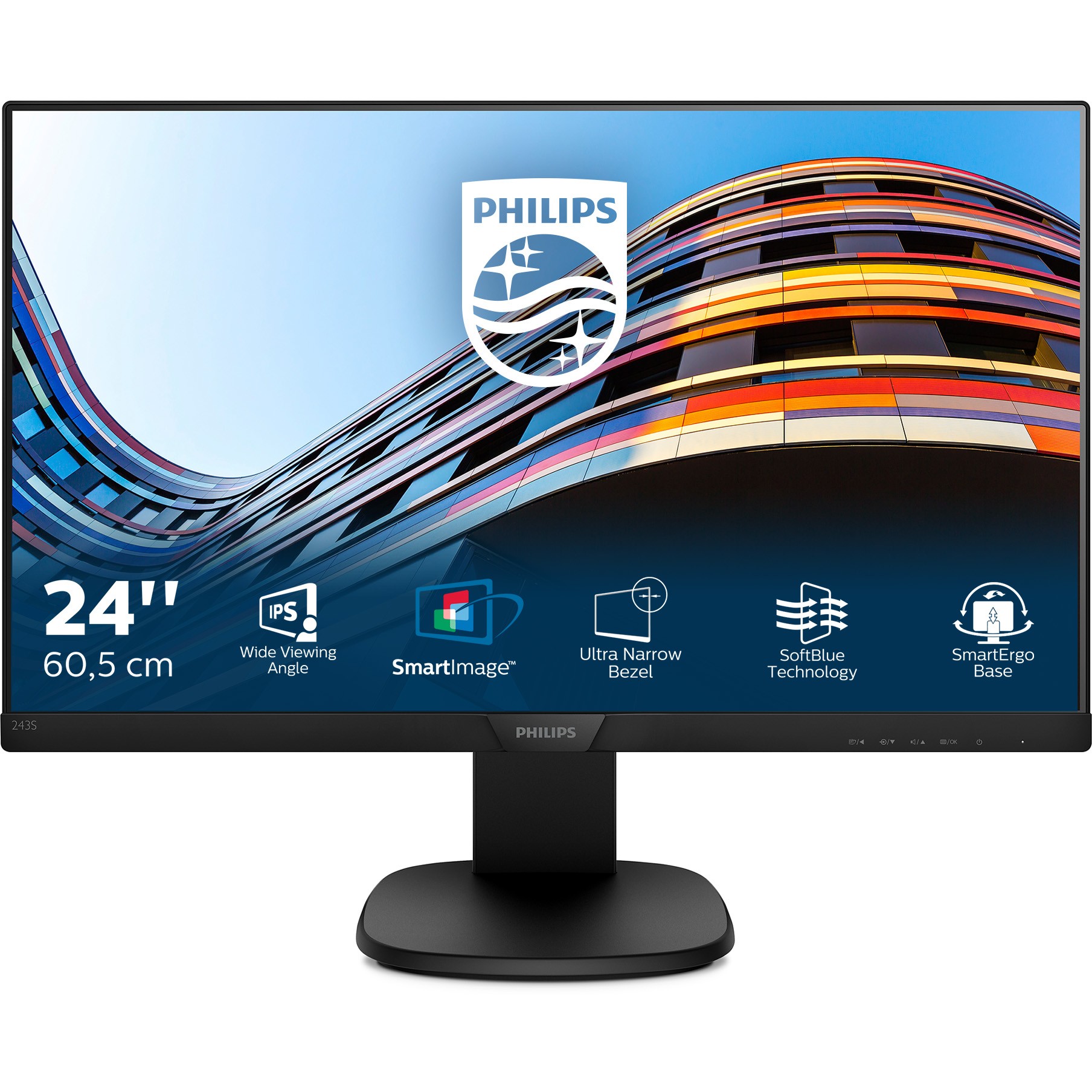 61cm/24'' (1920x1080) Philips S-line 243S7EHMB 16:9 5ms IPS HDMI VGA VESA Pivot Speaker Full HD Black