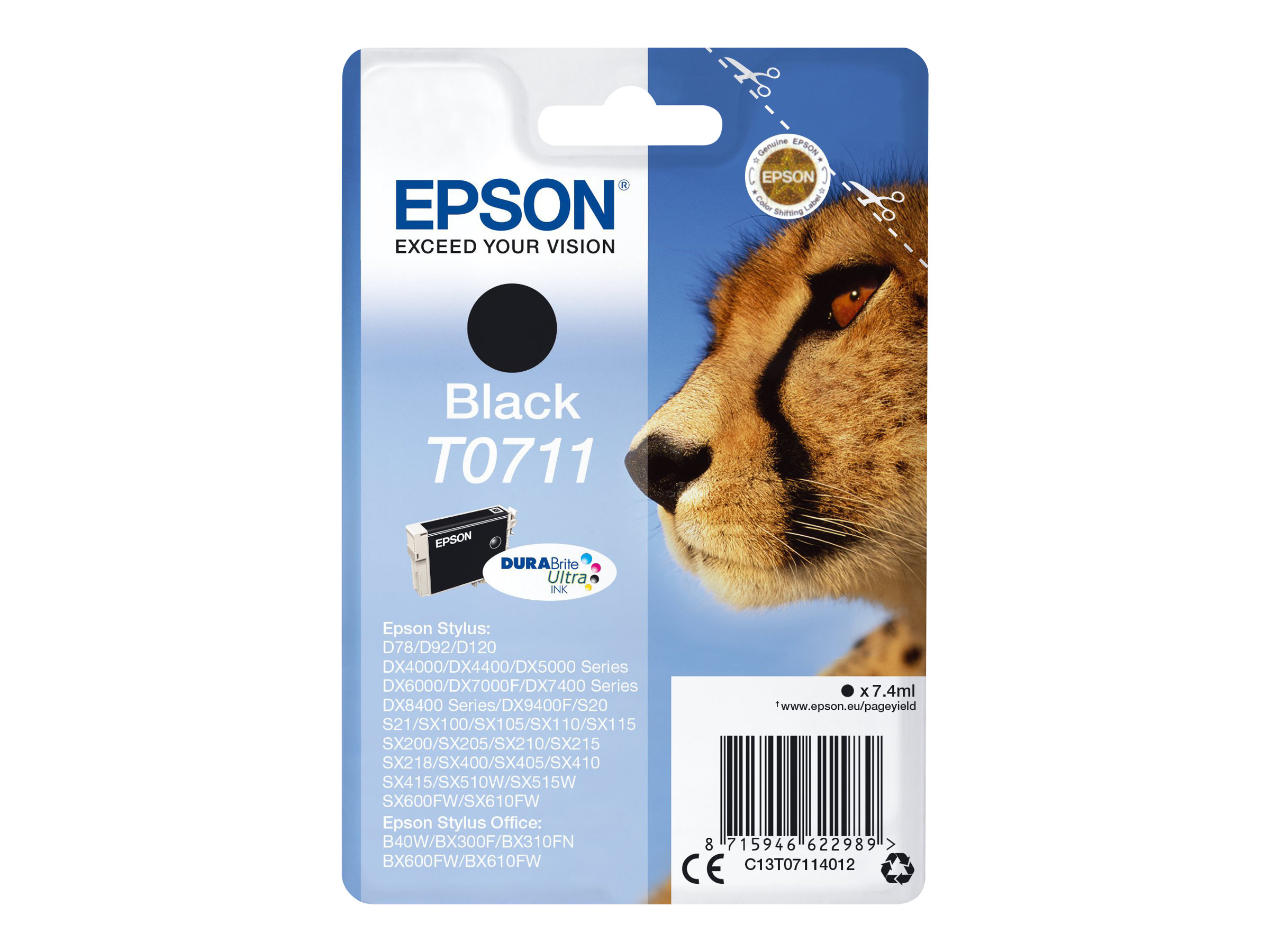 Epson Cheetah Singlepack Black T0711 DURABrite Ultra Ink