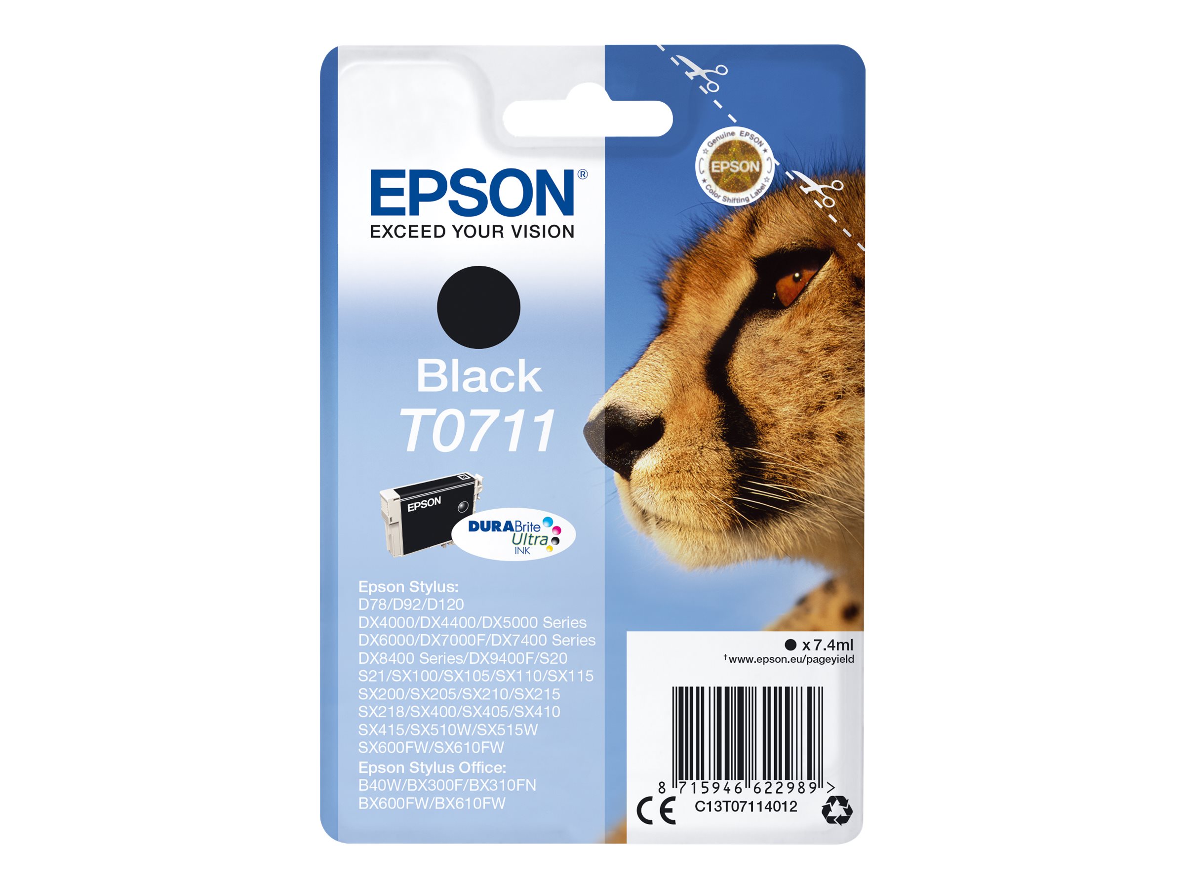 Epson Cheetah Singlepack Black T0711 DURABrite Ultra Ink