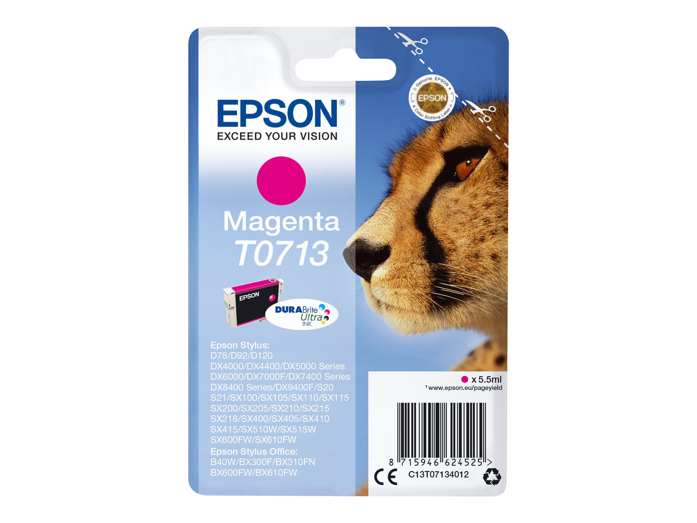 Epson Singlepack Magenta T0713 DURABrite Ultra Ink