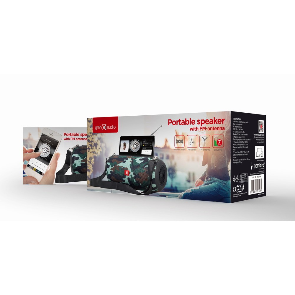 gembird Tragbare Bluetooth-Lautsprecher mit Antenne camo