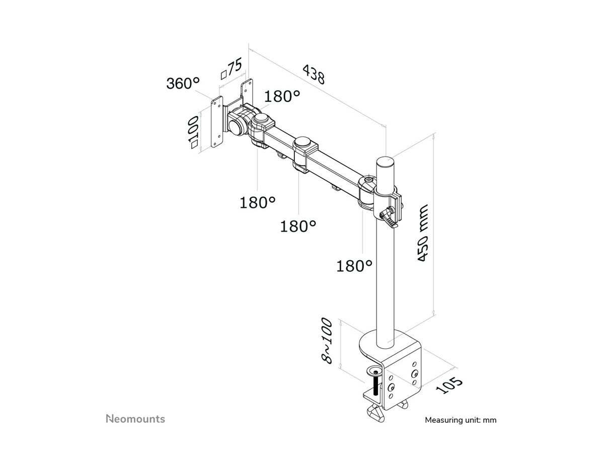 NEOMOUNTS DeskMount 25,4-66,04cm Klemme